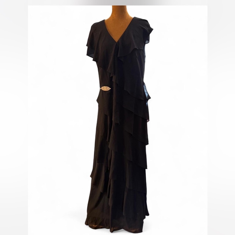 Jessica Howard Navy Ruffled Maxi Dress Wedding gatsby regency victorian 1920s